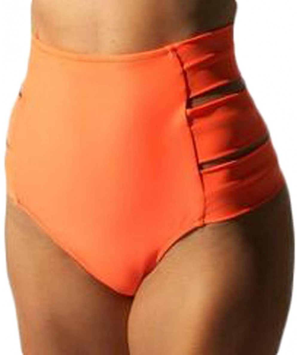 Bottoms Women's Swimwear Cutout Sides Retro High Waisted Bikini Bottoms Thong Swim Shorts - Orange - CC18ONMH8W8 $19.02