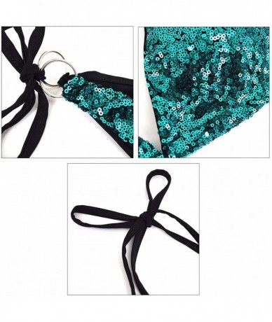 Sets Women Sequin Halter Bikini Set Sexy Triangle Swimwear Bathing Suit - Green - CL18DDIGCL6 $29.85