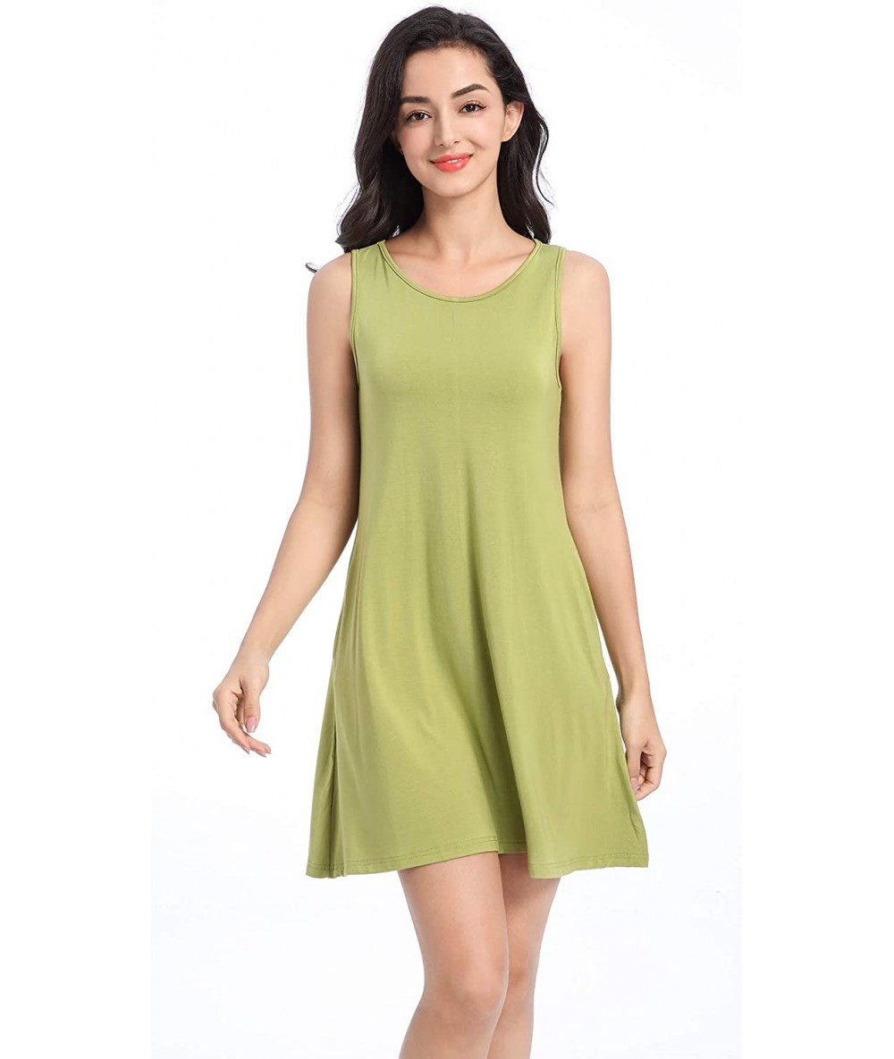 Cover-Ups Women's Summer Sleeveless Dress Loose Casual Swing Plain T-Shirt Tank Dresses Beach Cover up with Pockets - Green -...