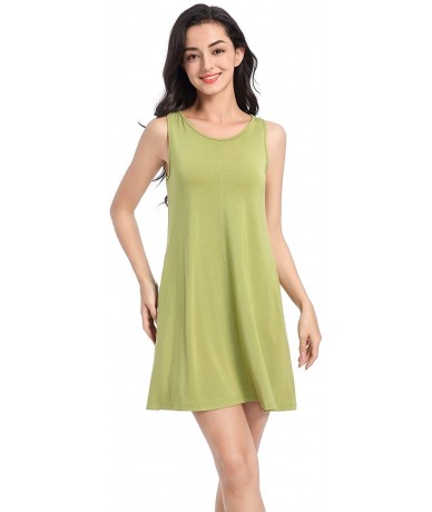 Cover-Ups Women's Summer Sleeveless Dress Loose Casual Swing Plain T-Shirt Tank Dresses Beach Cover up with Pockets - Green -...