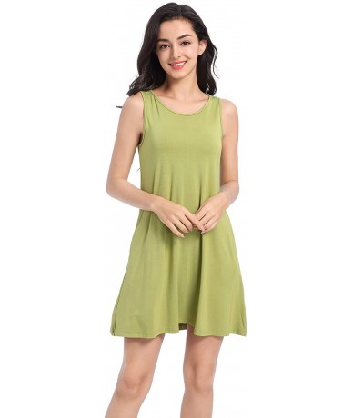 Cover-Ups Women's Summer Sleeveless Dress Loose Casual Swing Plain T-Shirt Tank Dresses Beach Cover up with Pockets - Green -...