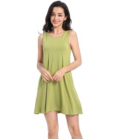 Cover-Ups Women's Summer Sleeveless Dress Loose Casual Swing Plain T-Shirt Tank Dresses Beach Cover up with Pockets - Green -...