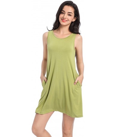 Cover-Ups Women's Summer Sleeveless Dress Loose Casual Swing Plain T-Shirt Tank Dresses Beach Cover up with Pockets - Green -...