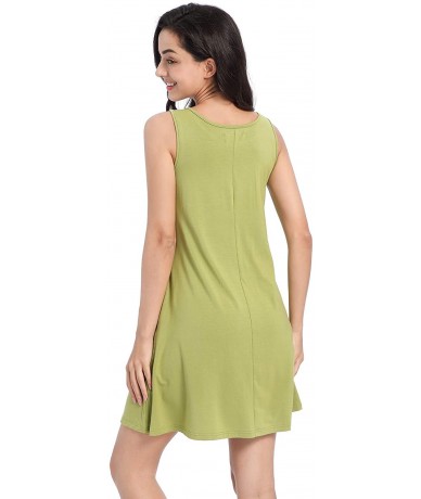 Cover-Ups Women's Summer Sleeveless Dress Loose Casual Swing Plain T-Shirt Tank Dresses Beach Cover up with Pockets - Green -...