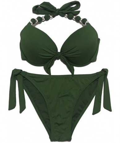 Sets Womens Removable Padded Push Up Bikini Set Tie Side Swimsuit Swimwear - Army Green - CP1869LSEC3 $42.38