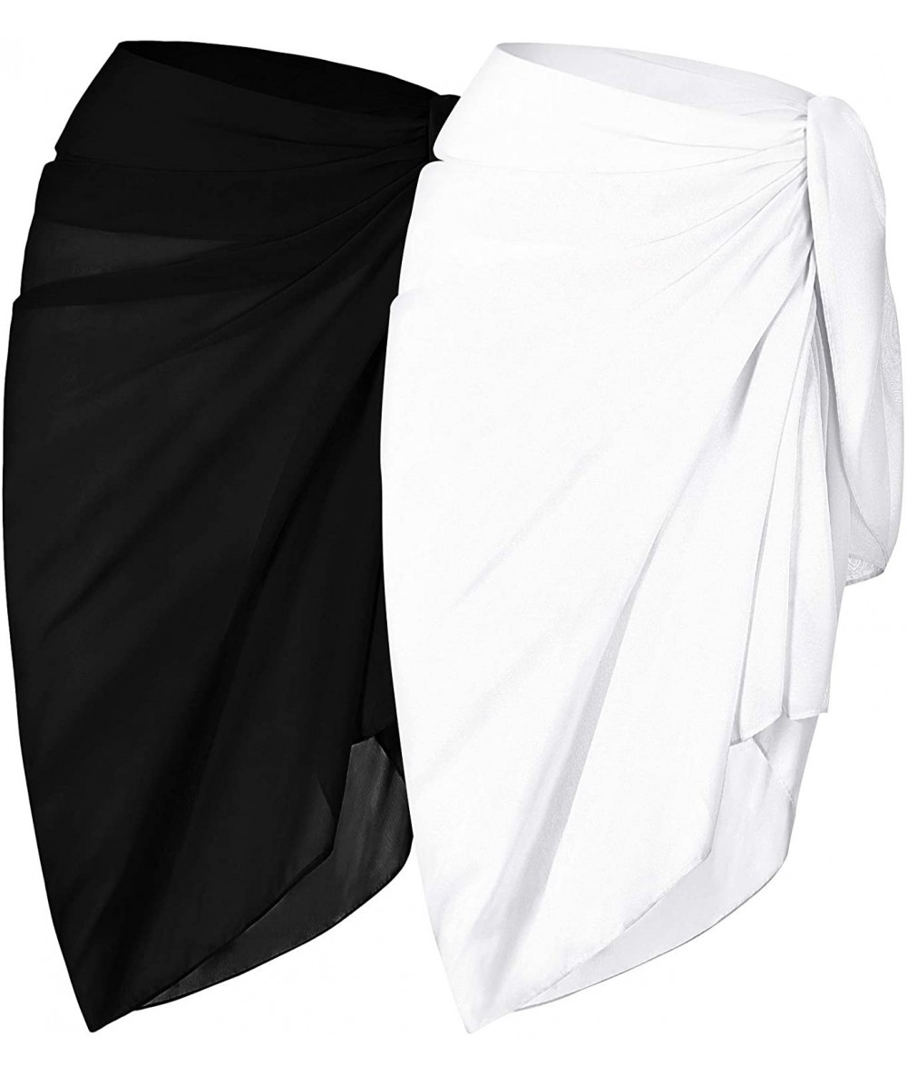 Cover-Ups Women's Beach Cover Up Sarong Dress Pareo Wrap Chiffon - 2 Pack-Solid Black & White - CO18D4Q0MS0 $24.72