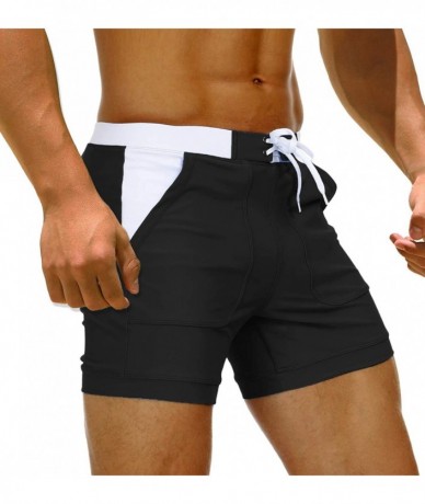 Racing Men's Swim Trunks Square Leg Boxer Brief with Pockets Mesh Lining Beach Shorts Underwear - Black - CO18T34GEDN $37.95