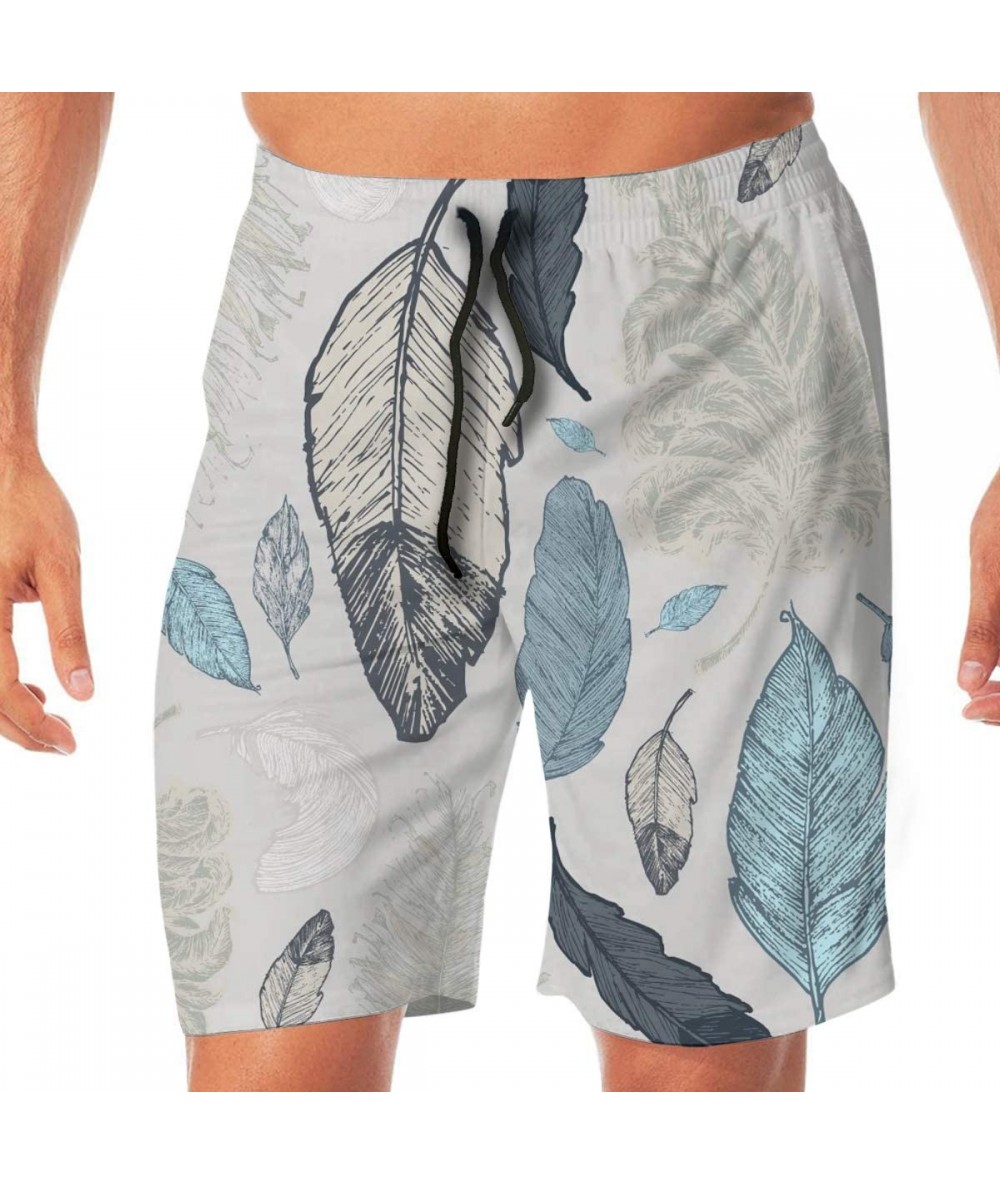 Board Shorts Mens Casual Beach Shorts Swim Trunks Quick Dry Half Pants - Beatuiful Feathers - C419CDR76KR $43.89