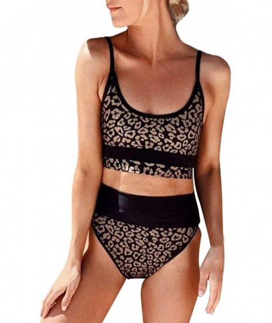 Sets Women's Push Up Pad High Cut High Waisted Cheeky Two Piece Swimsuit - 04 - Leopard Printed - CB190LMROC2 $44.10