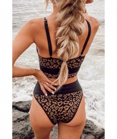 Sets Women's Push Up Pad High Cut High Waisted Cheeky Two Piece Swimsuit - 04 - Leopard Printed - CB190LMROC2 $44.10