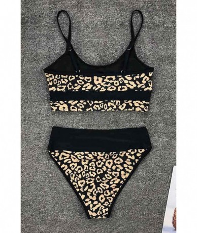 Sets Women's Push Up Pad High Cut High Waisted Cheeky Two Piece Swimsuit - 04 - Leopard Printed - CB190LMROC2 $44.10