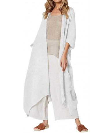 Cover-Ups Women Jacket-Plus Size Bikini Beach Cover Up Long Kimono Cardigan Beachwear Coat Rishine White - C918XXTK9IM $35.42