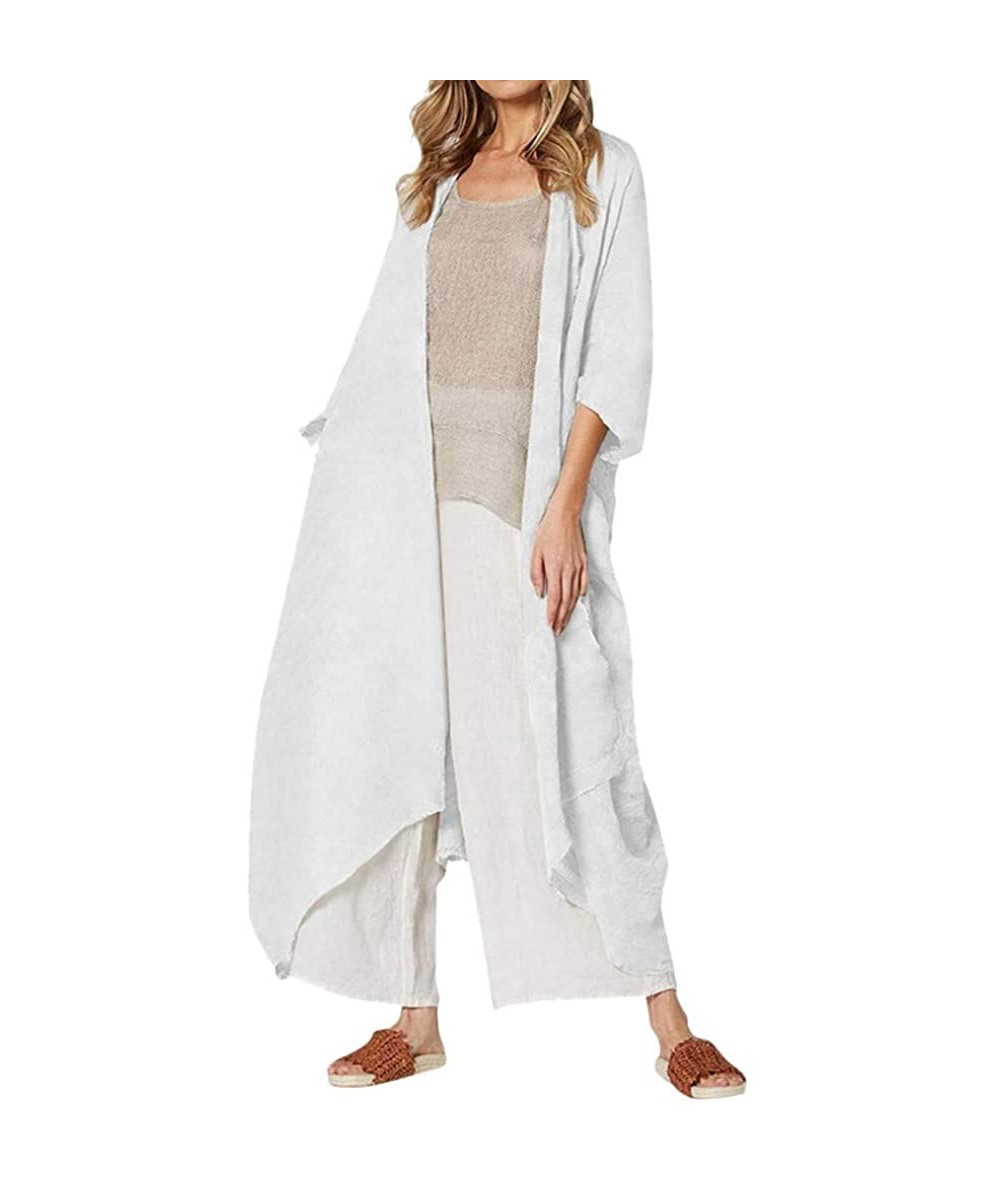 Cover-Ups Women Jacket-Plus Size Bikini Beach Cover Up Long Kimono Cardigan Beachwear Coat Rishine White - C918XXTK9IM $35.42