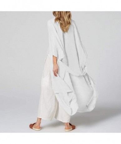 Cover-Ups Women Jacket-Plus Size Bikini Beach Cover Up Long Kimono Cardigan Beachwear Coat Rishine White - C918XXTK9IM $35.42