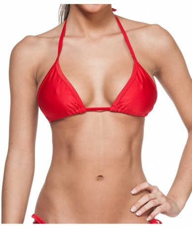 Tops Women's New Liquid or Shiny String Bra Swimsuit Top - Red - CM11K5NLMID $26.64