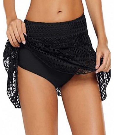 Tankinis Womens Swimsuit Flounce Skirt Bikini Tankini Bottom Swimwear Pleated Swim Skirt with Brief - Black Lace - CO18RER306...