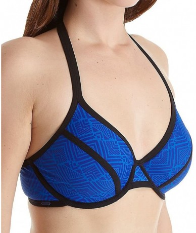 Tops Cleo by Gigi Triangle Bikini Swim Top (CW0295) 34DD/Blue/Black - C117AZG3MGN $24.80