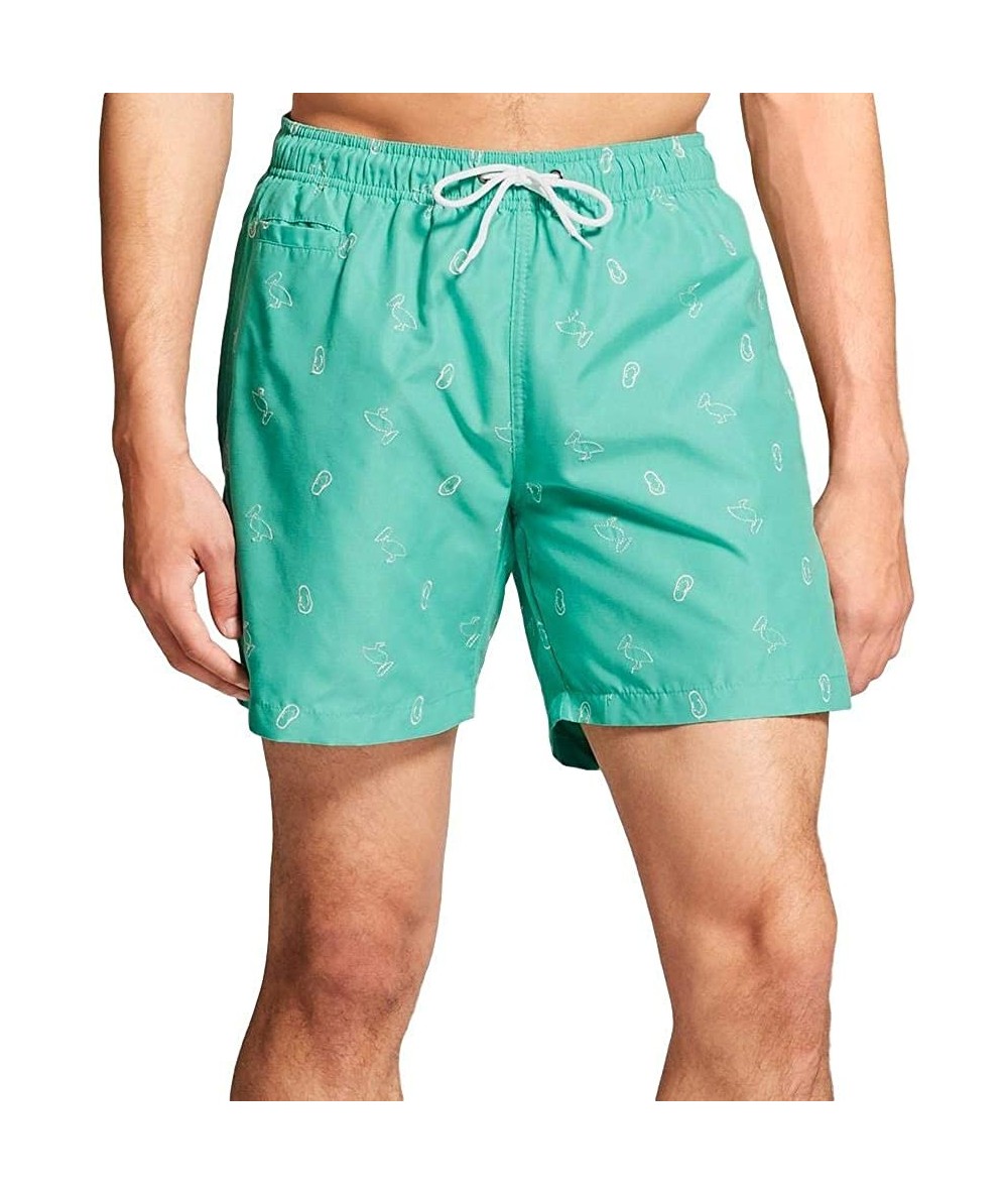 Trunks Trunks Men's 6.5 San-O Elastic Waist - Sea Green Pelicans M - CL18RX0RKX8 $20.51