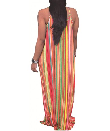 Cover-Ups Women's Sexy Maxi Long Dresses Casual Spaghetti Strap Striped Floor Length Plus Size Long Sundress Pockets - Orange...