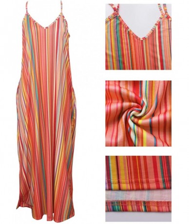 Cover-Ups Women's Sexy Maxi Long Dresses Casual Spaghetti Strap Striped Floor Length Plus Size Long Sundress Pockets - Orange...