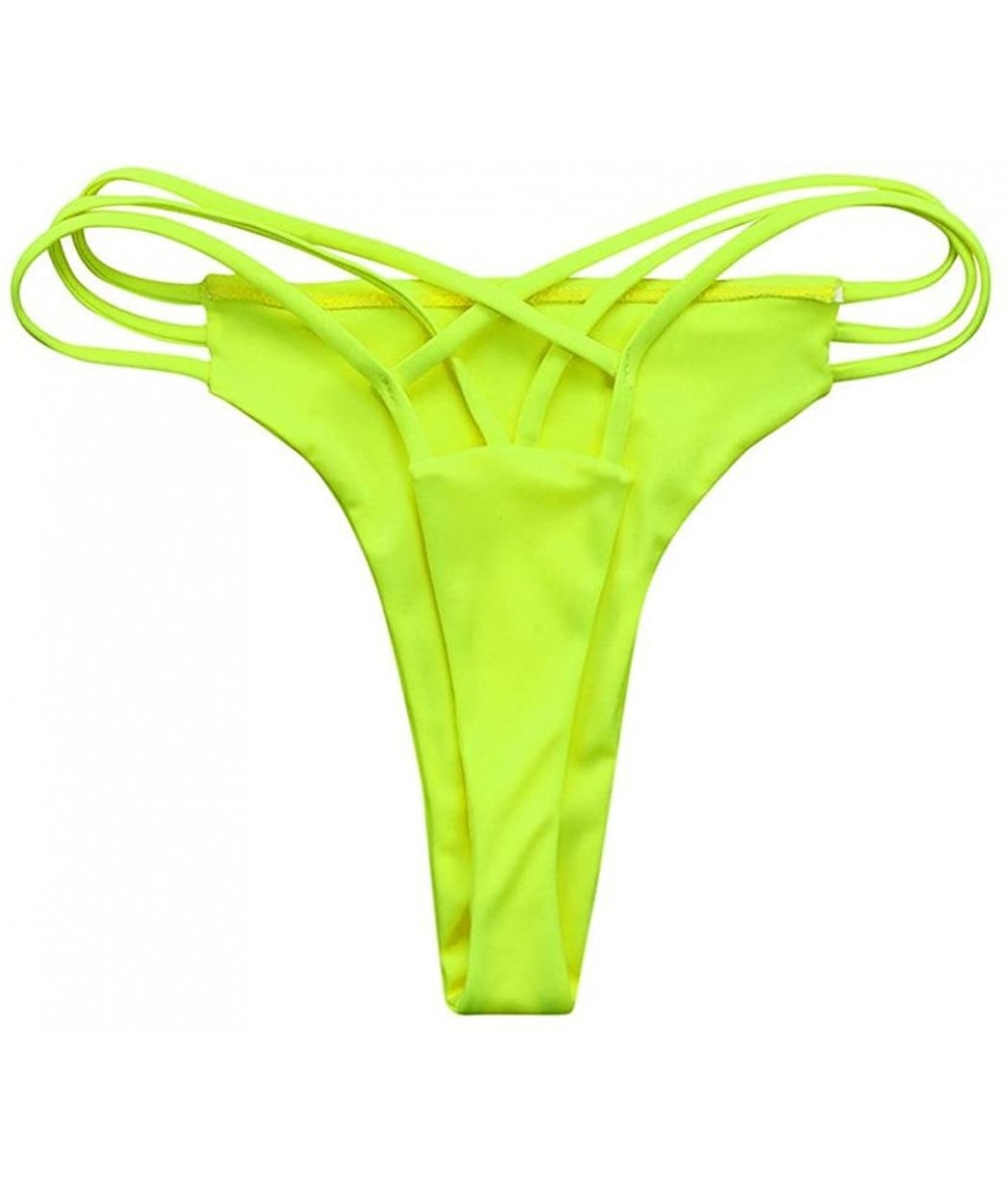 Tankinis Women Sexy Bottoms Bikini Bandage Thong G-String Swimsuit Cheeky V Swim Trunks - Fluorescent Yellow - CM18C9Q70XA $1...