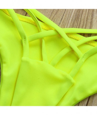 Tankinis Women Sexy Bottoms Bikini Bandage Thong G-String Swimsuit Cheeky V Swim Trunks - Fluorescent Yellow - CM18C9Q70XA $1...