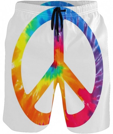 Racing Chic Tie Dye Peace Sign Rainbow Colorful Men's Swim Trunks Quick Dry Shorts with Pockets - C7199EA6M0R $41.36