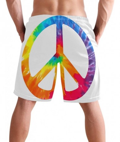 Racing Chic Tie Dye Peace Sign Rainbow Colorful Men's Swim Trunks Quick Dry Shorts with Pockets - C7199EA6M0R $41.36