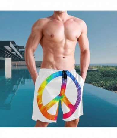 Racing Chic Tie Dye Peace Sign Rainbow Colorful Men's Swim Trunks Quick Dry Shorts with Pockets - C7199EA6M0R $41.36