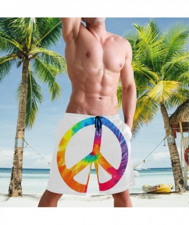 Racing Chic Tie Dye Peace Sign Rainbow Colorful Men's Swim Trunks Quick Dry Shorts with Pockets - C7199EA6M0R $41.36