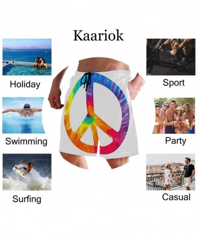 Racing Chic Tie Dye Peace Sign Rainbow Colorful Men's Swim Trunks Quick Dry Shorts with Pockets - C7199EA6M0R $41.36