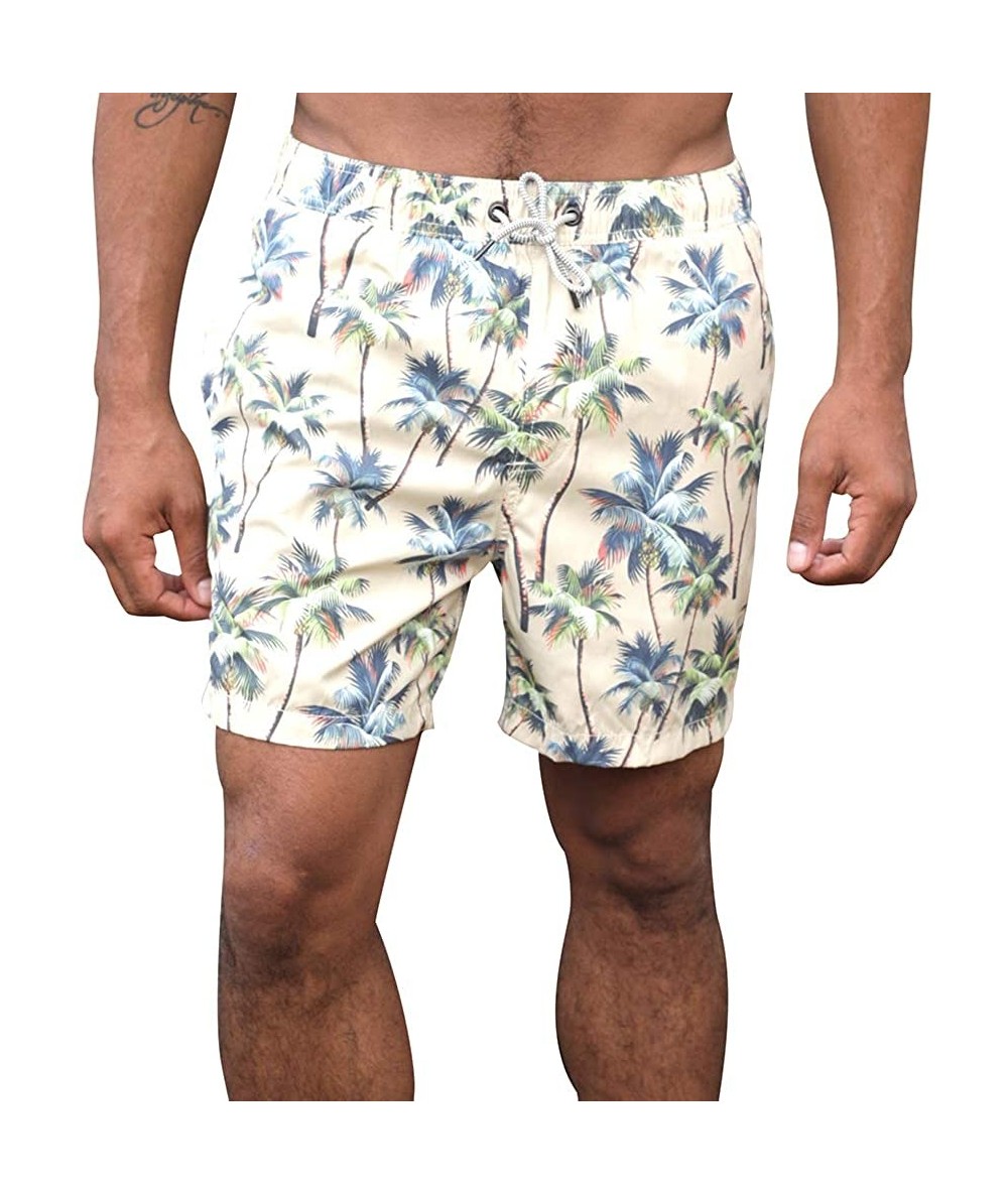 Trunks Mens Swim Trunks Stretch Short Teen Cotton Swimming Shorts Printed Quick Dry Bathing Suits - Beige - C71936ADC5S $44.14