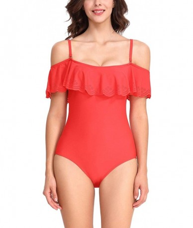 One-Pieces Womens Off Shoulder Ruffled One Piece Swimsuits Flounce Monokini Bathing Suits - Red - C318O76HMMX $42.76