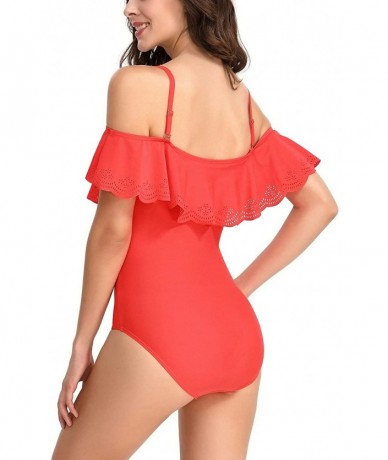 One-Pieces Womens Off Shoulder Ruffled One Piece Swimsuits Flounce Monokini Bathing Suits - Red - C318O76HMMX $42.76