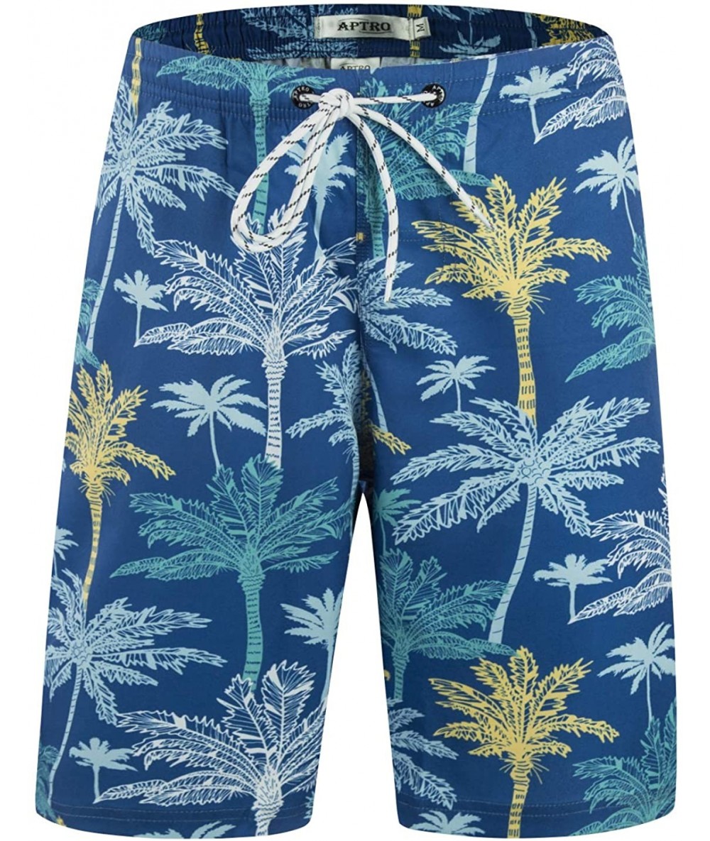 Trunks Men's Board Shorts Swimwear Hawaiian Beach Palm Swimming Trunks Long Floral Bathing Suits - Palm-hw033 - CC19790ZZWX $...