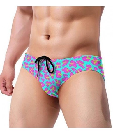 Briefs Pale Rainbow Leopard Print Mens Swim Briefs Drawstring Bikini Sport Swimsuit - Multi5 - CR19CUUMR6C $38.12