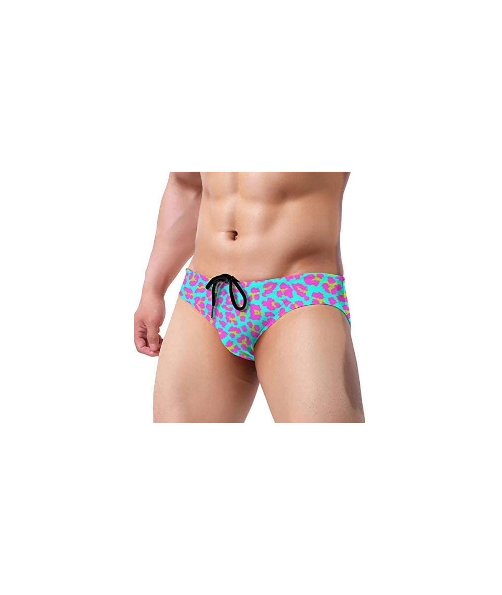 Briefs Pale Rainbow Leopard Print Mens Swim Briefs Drawstring Bikini Sport Swimsuit - Multi5 - CR19CUUMR6C $38.12