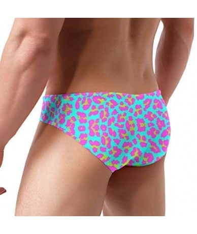 Briefs Pale Rainbow Leopard Print Mens Swim Briefs Drawstring Bikini Sport Swimsuit - Multi5 - CR19CUUMR6C $38.12