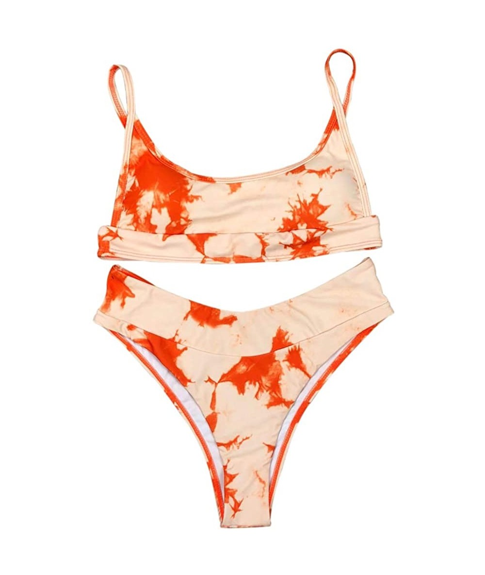 Sets Women's Tie Dye Swimsuit Camisole Triangle Bikini 2 Piece Set Sexy Bathing Suit Swimwear - Orange - CL19C73Z48K $36.00