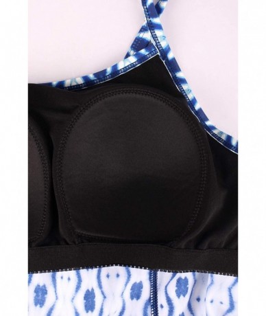 Tankinis Women's Plus Size Flowy Swimsuit Crossback Tankini Top Modest Swimwear - Bluewhite - CJ18U2RIEGH $32.09