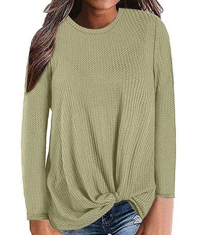 Cover-Ups Blouse Long Sleeve Shirt- 2019 Womens Casual Long Sleeve Knot Waffle Knit Tunic Blouse Cute Shirts Tops - Green - C...