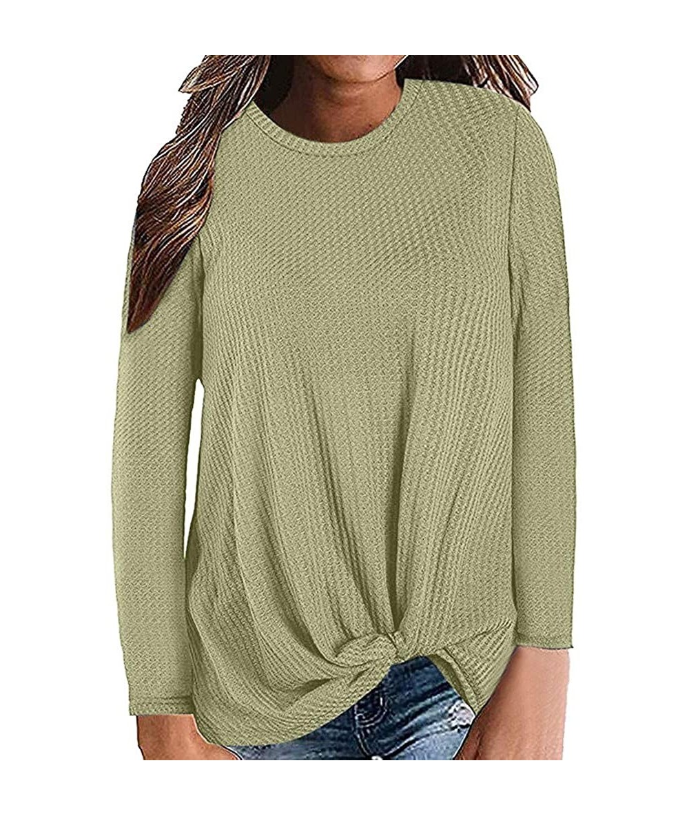 Cover-Ups Blouse Long Sleeve Shirt- 2019 Womens Casual Long Sleeve Knot Waffle Knit Tunic Blouse Cute Shirts Tops - Green - C...