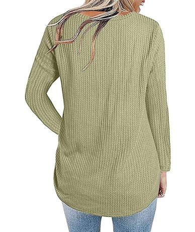 Cover-Ups Blouse Long Sleeve Shirt- 2019 Womens Casual Long Sleeve Knot Waffle Knit Tunic Blouse Cute Shirts Tops - Green - C...