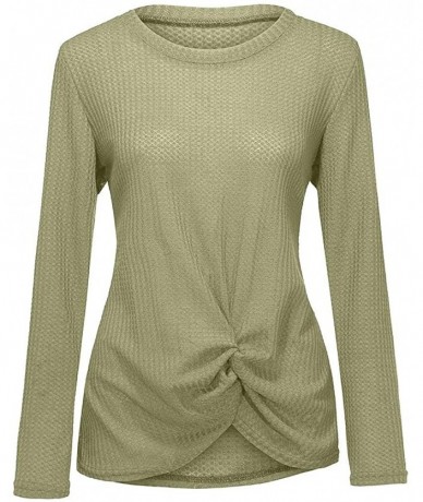 Cover-Ups Blouse Long Sleeve Shirt- 2019 Womens Casual Long Sleeve Knot Waffle Knit Tunic Blouse Cute Shirts Tops - Green - C...