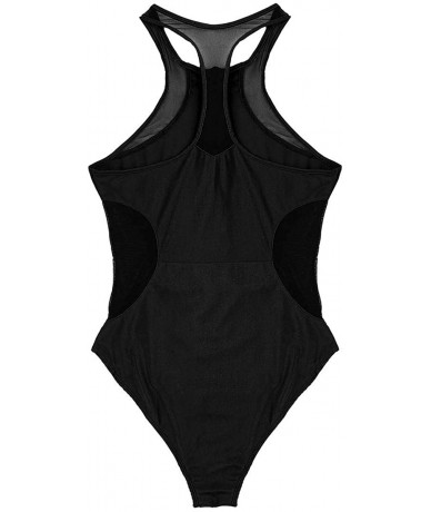 One-Pieces Women's Mesh Side One Piece Swimsuit Zipper Front Swimwear Bathing Suit - Black - C018RLU8RD8 $35.71