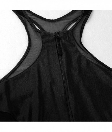 One-Pieces Women's Mesh Side One Piece Swimsuit Zipper Front Swimwear Bathing Suit - Black - C018RLU8RD8 $35.71