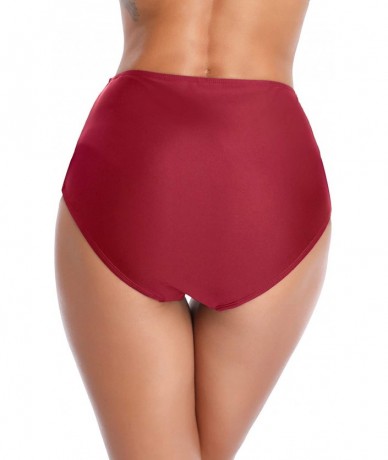 Bottoms Women's Retro High Waisted Bikini Bottom Ruched Side Swim Short Tankinis - Wine Red - C218KRK49YD $35.72