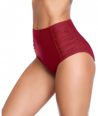 Bottoms Women's Retro High Waisted Bikini Bottom Ruched Side Swim Short Tankinis - Wine Red - C218KRK49YD $35.72