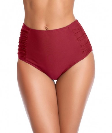 Bottoms Women's Retro High Waisted Bikini Bottom Ruched Side Swim Short Tankinis - Wine Red - C218KRK49YD $35.72