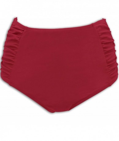 Bottoms Women's Retro High Waisted Bikini Bottom Ruched Side Swim Short Tankinis - Wine Red - C218KRK49YD $35.72